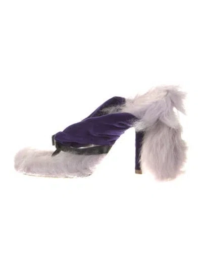 Pre-owned Burberry Velvet Fur Trim Slides In Purple