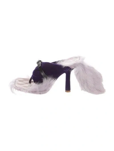 Pre-owned Burberry Velvet Fur Trim Slides W/ Tags In Purple