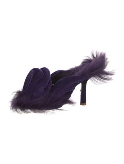 Pre-owned Burberry Velvet Fur Trim Slides W/ Tags In Purple