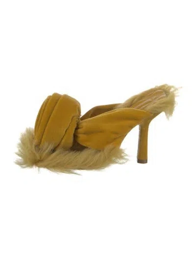 Pre-owned Burberry Velvet Fur Trim Slides In Yellow