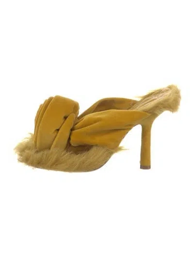Pre-owned Burberry Velvet Fur Trim Slides In Yellow