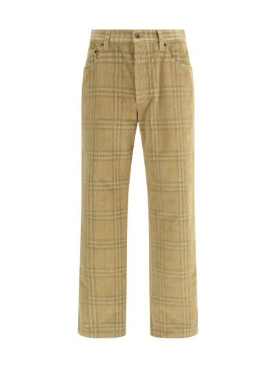 Burberry Sand-coloured Check Corduroy Trousers In Brown