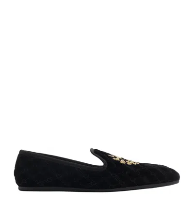 Burberry Velvet Quilted Slippers In Black