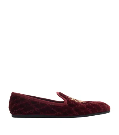 Burberry Velvet Quilted Slippers In Red
