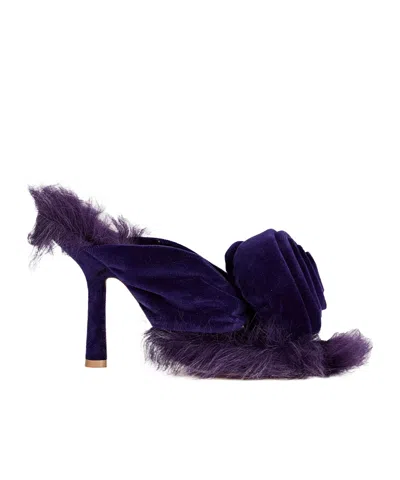 Burberry Velvet Slide Sandals With Square Toe In Purple