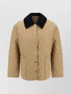 BURBERRY VELVET TRIM COLLAR QUILTED JACKET