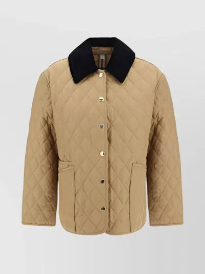 Burberry Velvet Trim Collar Quilted Jacket In Multi