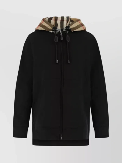 Burberry Versatile Check-patterned Hooded Long Sleeve In Black