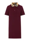 Burberry Dress Checked Collar Short Sleeves Design In Burgundy