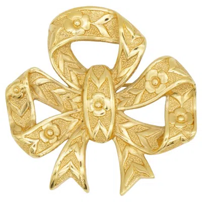 Pre-owned Burberry Vintage 1990s Gold Large Bow Ribbon Relief Flower Leaf Chunky Brooch In Multi