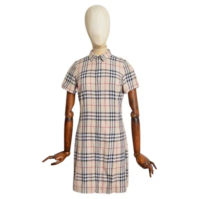 Pre-owned Burberry Vintage 2000's Nova Check Tartan Short Sleeved Mini Shirt Dress In Sand