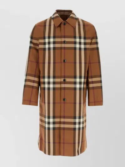 Burberry Embroidered Cotton Eversible Overcoat In Brown