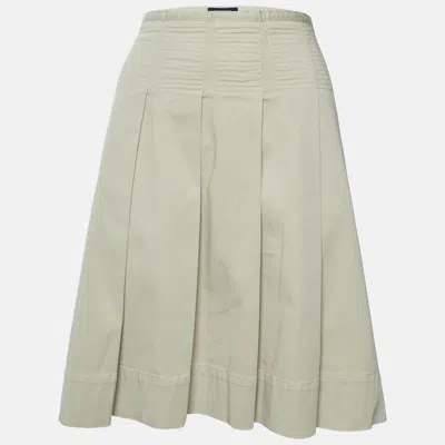 Pre-owned Burberry Vintage Beige Cotton Pleated Knee Length Skirt L In Sand