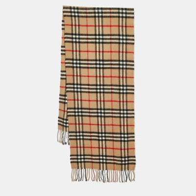 Pre-owned Burberry Vintage Beige Nova Check Wool Fringed Muffler In Sand