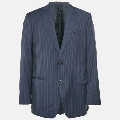 Pre-owned Burberry Vintage Blue Pinstripe Wool Blazer L