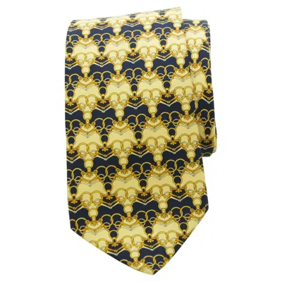 Pre-owned Burberry Vintage  Horse Bit Pattern Men's Tie Yellow Silk Neck Tie