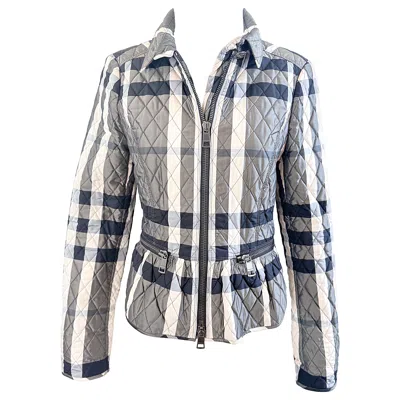 Pre-owned Burberry Vintage  London Size 8 Gray Nova Check Quilted Peplum Jacket Womens Coat