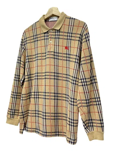 Pre-owned Burberry Vintage S Nova Check Long-sleeve Polo Shirt In Brown
