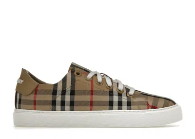 Pre-owned Burberry Vintage Check And Leather Sneakers Check Toe (women's)in Archive Beige/white