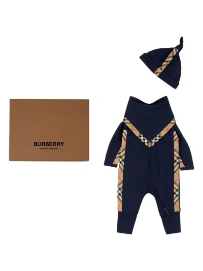 Burberry Vintage-check Babygrow Set In Blue