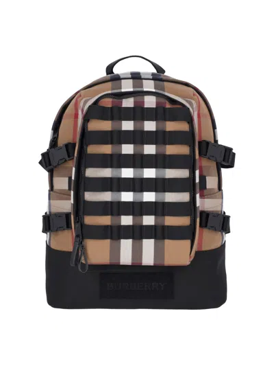 Burberry Check-pattern Backpack In Brown