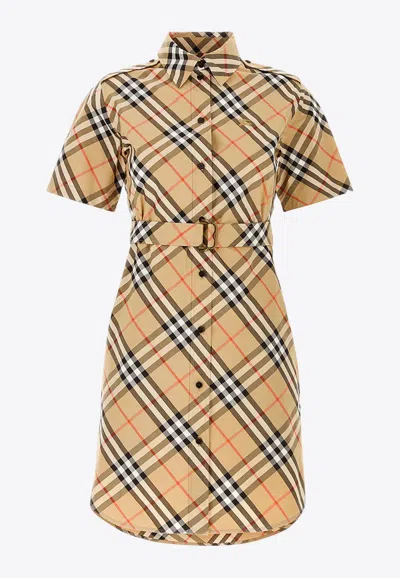 Burberry Vintage Check Belted Mini Shirt Dress In Neutral