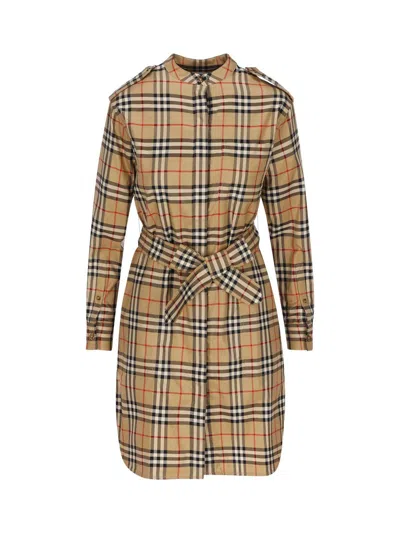 Burberry Vintage-check Belted Waist Mini Shirt Dress In A7028