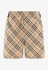 Burberry Drawstring Waistband Check Shorts With Embroidered Detail
