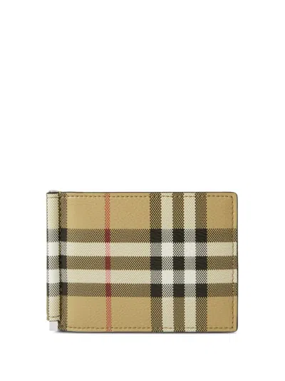 Burberry Beige Bi-fold Wallet With Check Pattern In Neutral