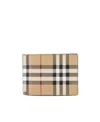 Burberry Beige Bifold Wallet With Check Motif In Techno Fabric In Nude