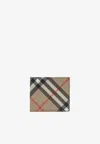 Burberry Check Pattern Beige Folding Wallet Men In Sand