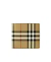 Burberry Beige Bifold Wallet With Check Motif In Techno Fabric In Green