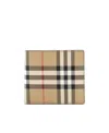 Burberry Beige Bifold Wallet With Check Motif In Techno Fabric In Green