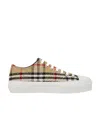 Burberry Beige Cotton Sneakers With Casual Chic Check Pattern In White