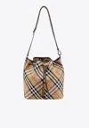 Burberry Medium Bucket Bag With Check Pattern In Beige
