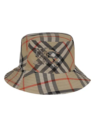 Burberry Ekd Motif Checked Bucket Hat In Brown