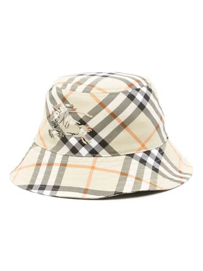 Burberry Ered Cotton Blend Bucket Hat With Nine Words In Multicolour