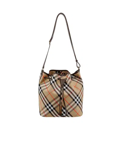 Burberry Vintage Check Bucket Shoulder Bag In Beige