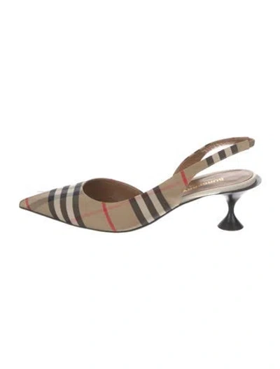 Pre-owned Burberry Vintage Check Canvas Slingback Sandals In Neutral