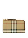 Burberry Mini Leather Wallet With Iconic Check Pattern And Zip Closure