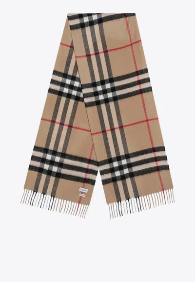 Burberry Vintage Check Cashmere Fringed Scarf