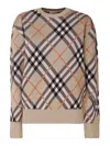 Burberry Beige Crewneck Sweater With Check Motif In Wool And Mohair Woman In Negro