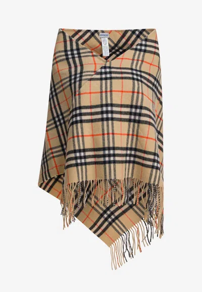 Burberry Vintage Check Cashmere Poncho In Brown