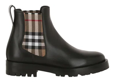 Pre-owned Burberry Vintage Check Chelsea Boots (women's) Sneakers In Black/archive Beige