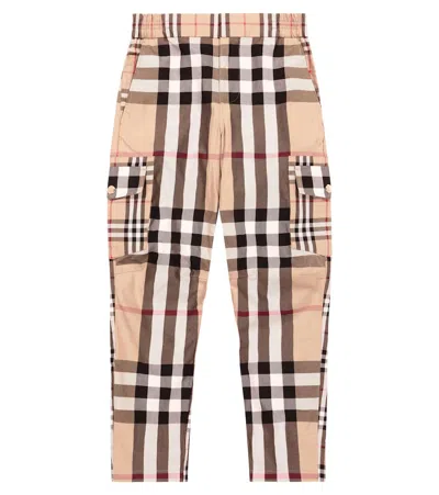 Burberry Kids' Vintage Check Cotton Cargo Pants In Archive Beige Ip Chk