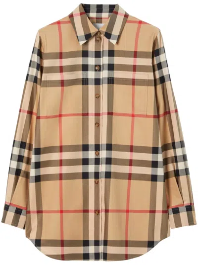 Burberry Check Cotton Shirt In Archive Beige