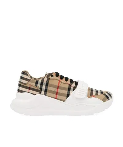 Burberry Check Fabric Sneakers In White