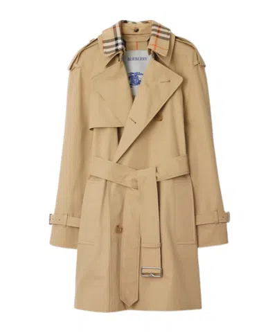 Burberry Double Breasted Belted Trench Coat In Nude
