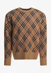 Burberry Check-pattern Wool Crew Neck Sweater Clothing In Sand
