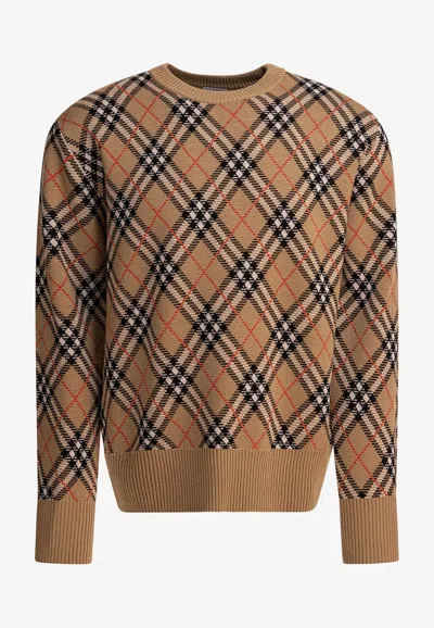 Burberry Vintage Check Crewneck Sweater In Sand